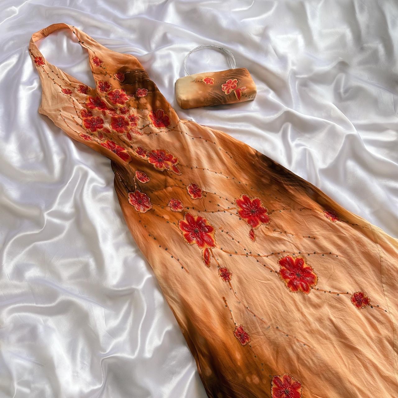 Orange Yellow fashion halter floral beading long elegant chiffon ball gown evening dress gh3284