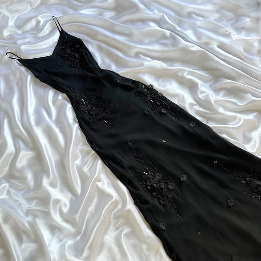 Black gorgeous exquisite elegant beaded long chiffon ruffled ball gown, evening dress, party dress gh3514