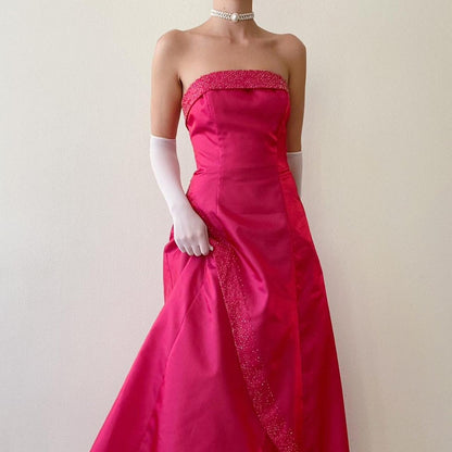Dark Pink Rainbow Vintage Long Ball Gown Beaded Slim Princess Fantasy Satin Ball Trumpet Gown Evening Dress Party Dress gh4349