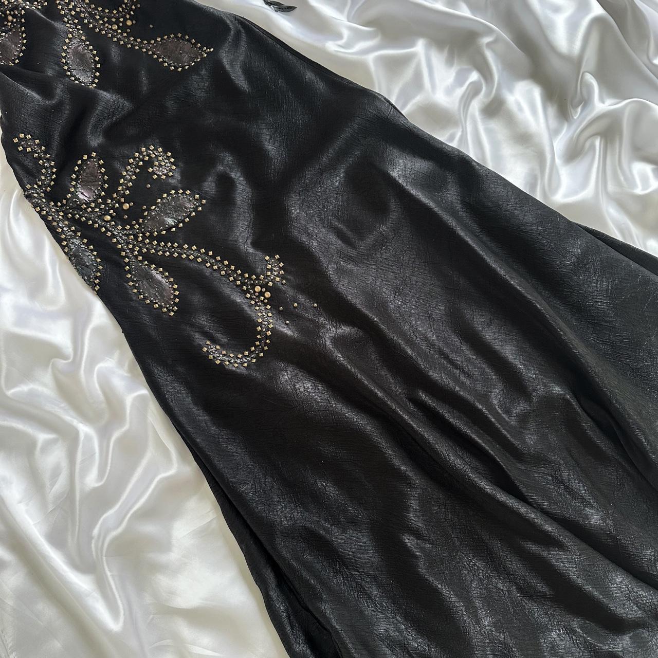 Black Vintage Glam Rock Unique Fashion Beautiful Elegant Exquisite Gold Stud Beads Long Satin Ball Gown Evening Gown Birthday Party Dress Prom Dark Fairy/Black Swan gh3914