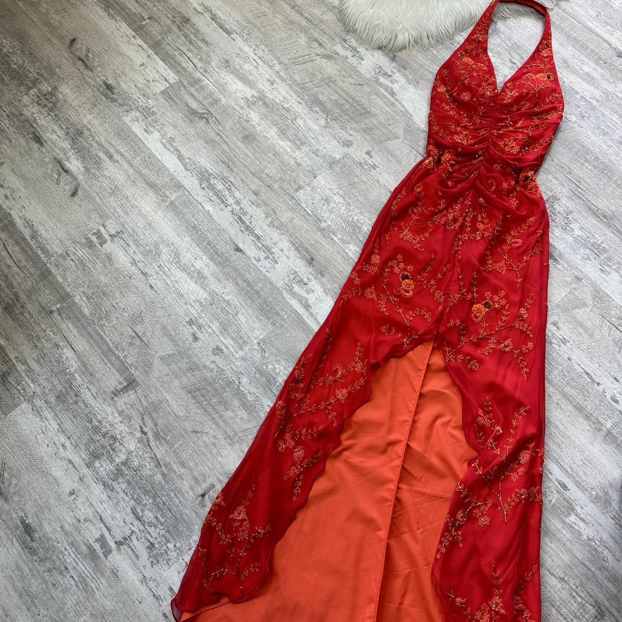 Red gorgeous exquisite beaded long chiffon sling real beautiful flowers wedding guest dress dating dress graduation dress gh4518