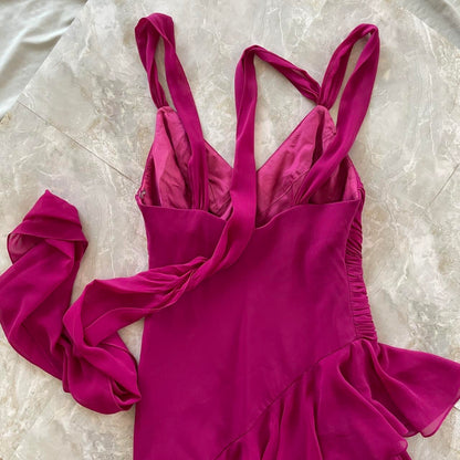Purple Magenta Fashion Elegant Pleated Corset Midi Short Mini Asymmetric Chiffon Ruffle Homecoming Dress Prom Dress Evening Dress Party Dress Dance Dress gh3812