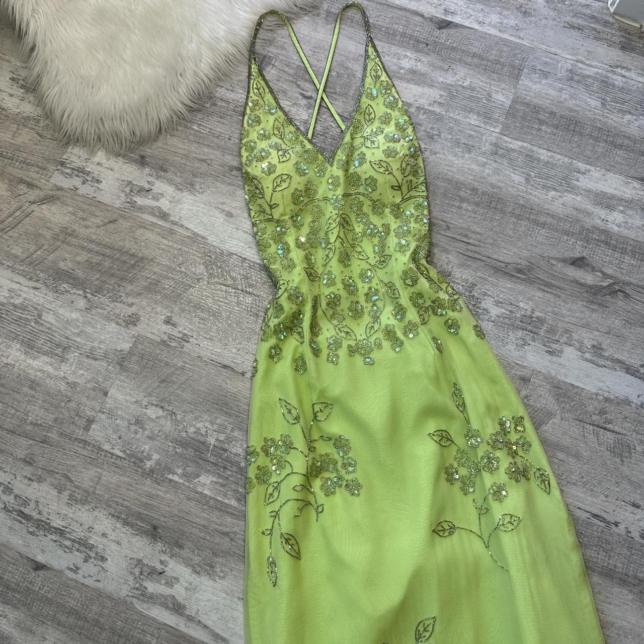 Light Green Vintage Stunning Exquisite Silver Floral Beaded Women's Long Chiffon Evening Dress Party Dress Prom Dress gh4285