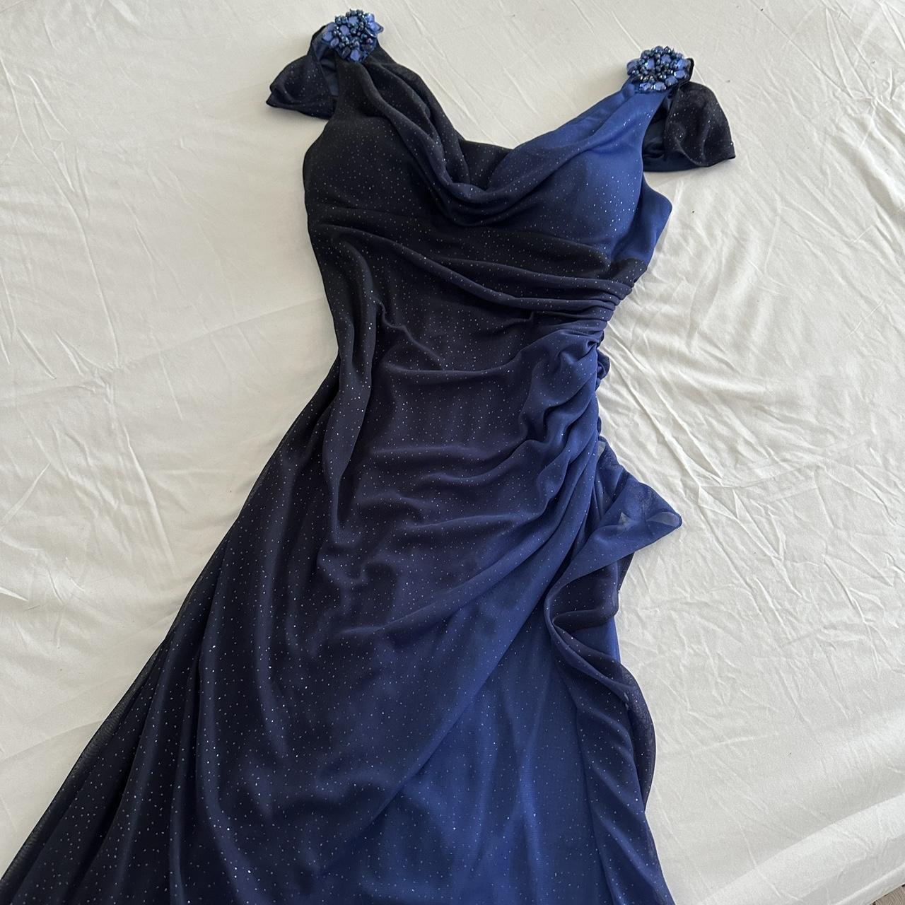 Dark Blue Ombre Stunning Sparkling Retro Fashion Stunning Elegant Delicate Rhinestone Long Chiffon Ball Gown Evening Gown Birthday Party Dress Prom Gown Graduation Gown gh3884