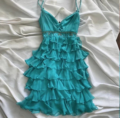 Blue ruffled fairy chiffon homecoming dress party dress birthday dress prom dress gh4668