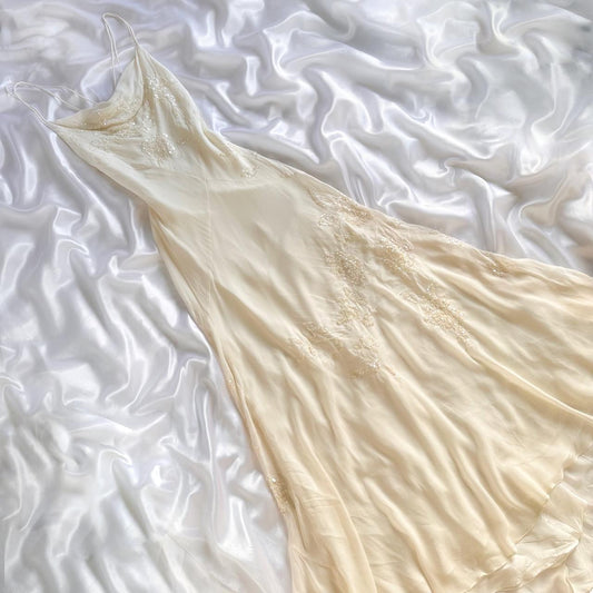 Ivory shiny fashion classy pretty exquisite beaded long chiffon floor-length handmade custom ball gown evening dress party dress prom dress gh3549