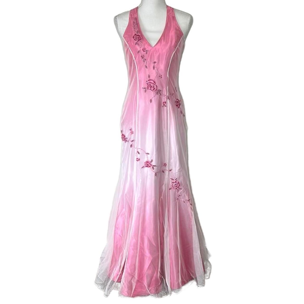 Pink Fashion Gradient Elegant V-neck Exquisite Floral Beading Backless Long Tulle Satin prom dress Evening Dress Party Dress gh3577