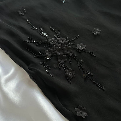 Black gorgeous exquisite elegant beaded long chiffon ruffled ball gown, evening dress, party dress gh3514