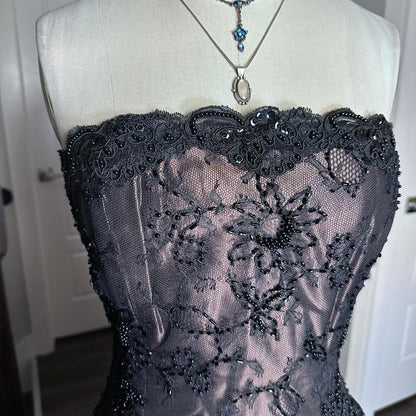 Black Brown Vintage Fashion Stunning Elegant ExquisiteLace Beaded Long Satin Formal Prom Dress Evening Dress Birthday Party Dress Ball Gown Graduation Dress gh3911