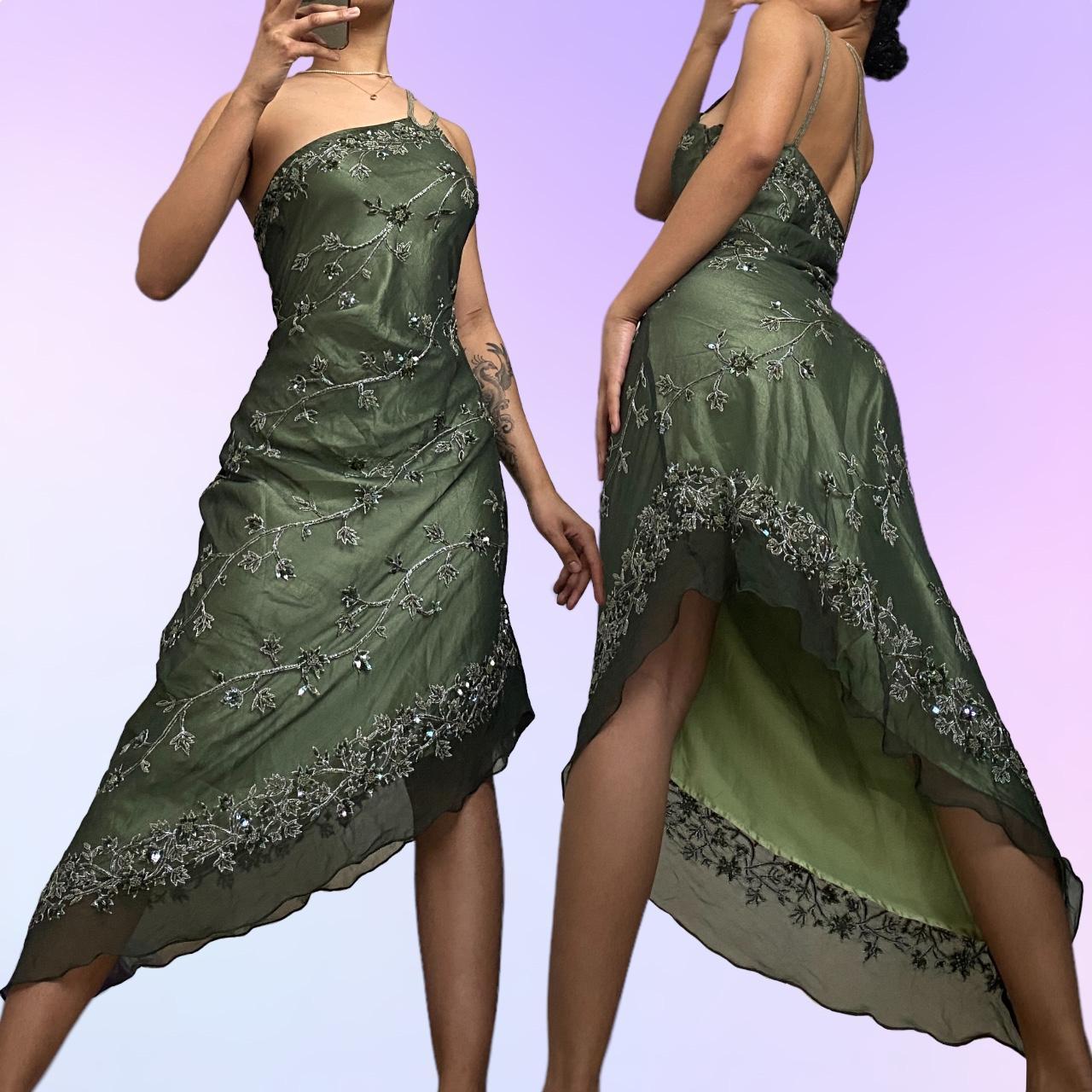 Forest Green Retro Fashion One Shoulder Absolutely Stunning Delicate Beaded Beaded Fairy Midi Green Sequin Silver White Floral Embroidered Long Chiffon Ball Gown Evening Gown Party Dress Prom Gown gh3753