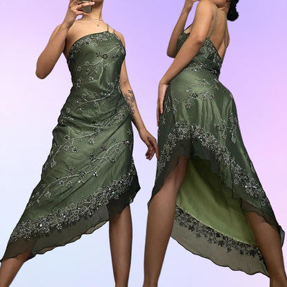 Forest Green Retro Fashion One Shoulder Absolutely Stunning Delicate Beaded Beaded Fairy Midi Green Sequin Silver White Floral Embroidered Long Chiffon Ball Gown Evening Gown Party Dress Prom Gown gh3753