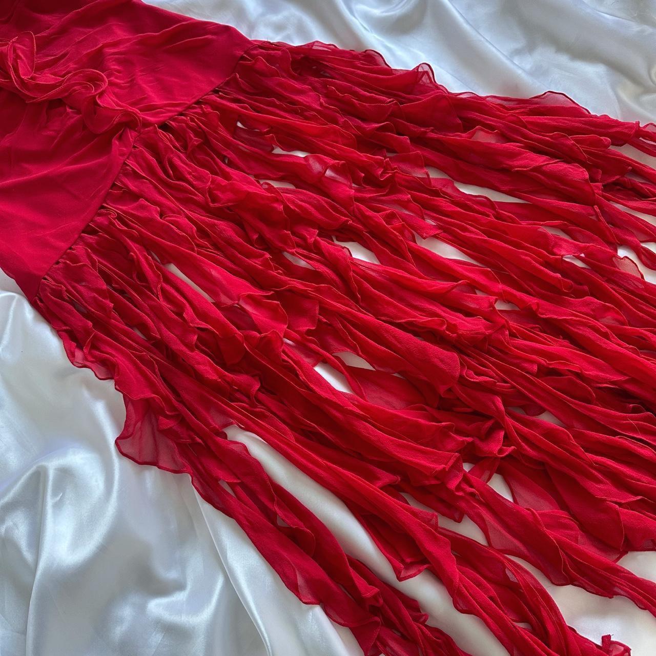 Red beautiful fashion unique elegant floral sling long chiffon tassel ruffle prom dress evening dress party dress gh3561