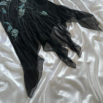 Black gorgeous fashion elegant exquisite green floral beading spaghetti straps long chiffon ball gown evening dress party dress prom dress gh3639