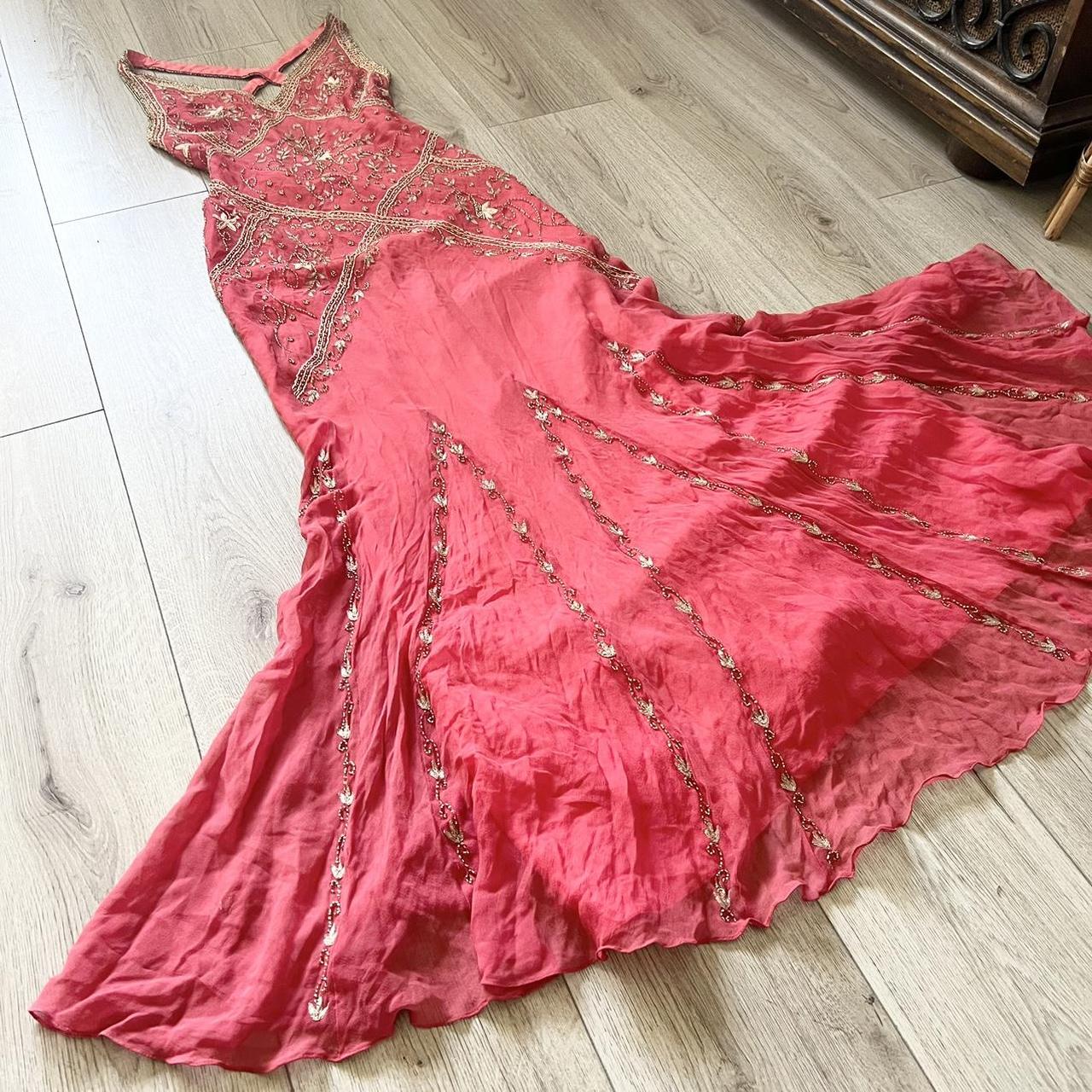 Pink Stunning Vintage Flowing Elegant Delicate Beaded Open Back Long Floor Length Mermaid Style Skirt Satin Ball Gown Evening Gown Birthday Party Gown Prom Gown gh3835