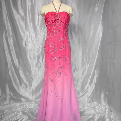 Pink Fashion Gradient Gorgeous Exquisite Floral Beaded Long Chiffon Prom dress Evening Dress Party Dress gh5095
