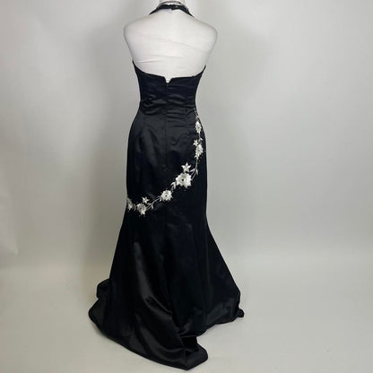 Black and white beautiful elegant fashion exquisite floral spaghetti straps long satin prom dress floor-length ball gown evening dress party dress gh3541