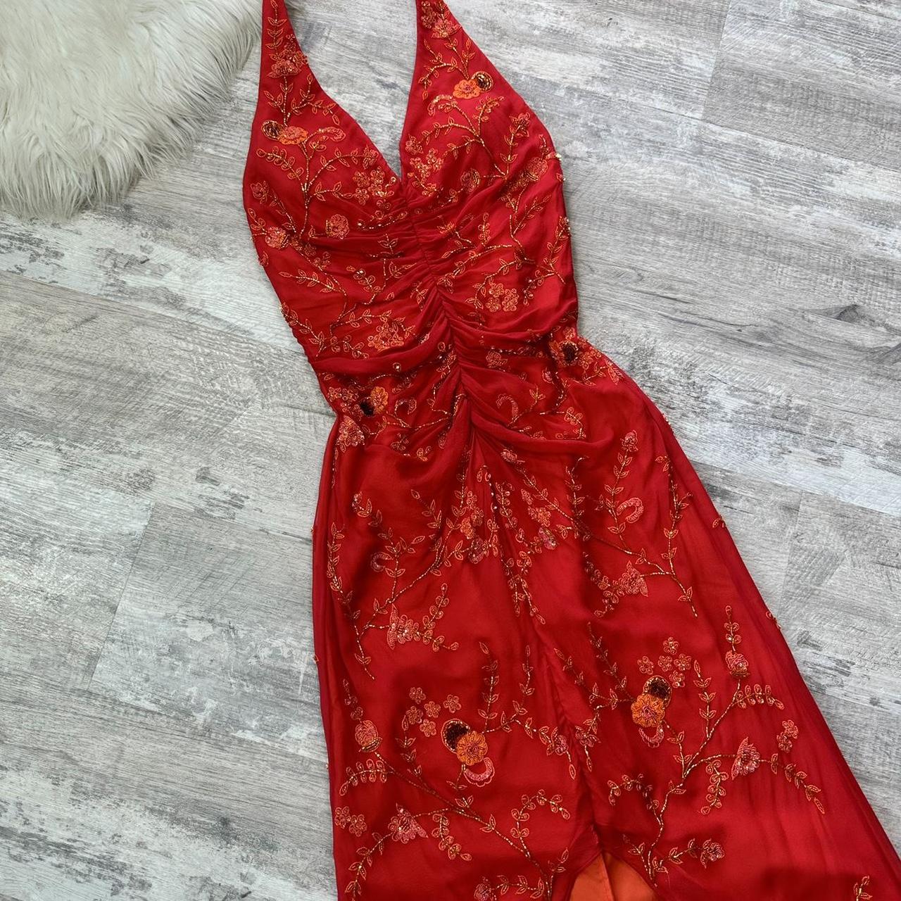 Red gorgeous exquisite beaded long chiffon sling real beautiful flowers wedding guest dress dating dress graduation dress gh4518