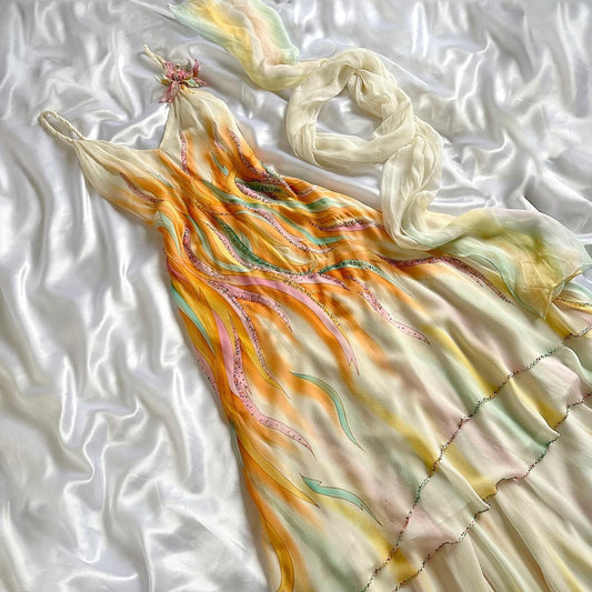 Fantasy Orange Rainbow Elegant Exquisite Beading Long Chiffon Ball Gown Evening Dress Party Dress Prom Dress gh3746