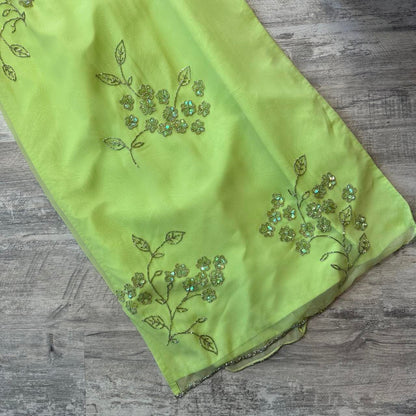 Light Green Vintage Stunning Exquisite Silver Floral Beaded Women's Long Chiffon Evening Dress Party Dress Prom Dress gh4285