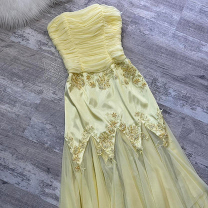 Yellow stunning vintage beaded midi/short chiffon homecoming dress prom dress evening gown gh4300
