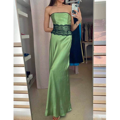 Pink/Green Lace Long Satin Prom Dress Evening Dress Graduation Dress gh4566