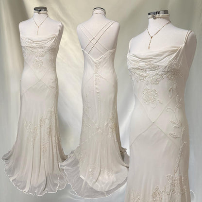 Ivory shiny fashion classy pretty exquisite beaded long chiffon floor-length handmade custom ball gown evening dress party dress prom dress gh3549