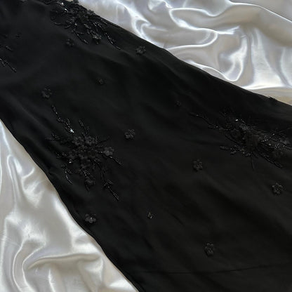Black gorgeous exquisite elegant beaded long chiffon ruffled ball gown, evening dress, party dress gh3514