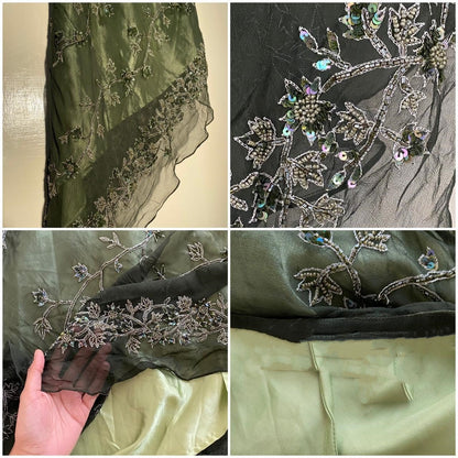 Forest Green Retro Fashion One Shoulder Absolutely Stunning Delicate Beaded Beaded Fairy Midi Green Sequin Silver White Floral Embroidered Long Chiffon Ball Gown Evening Gown Party Dress Prom Gown gh3753