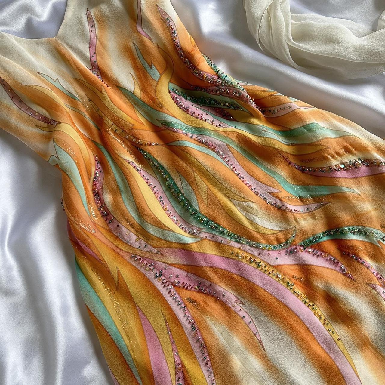 Fantasy Orange Rainbow Elegant Exquisite Beading Long Chiffon Ball Gown Evening Dress Party Dress Prom Dress gh3746
