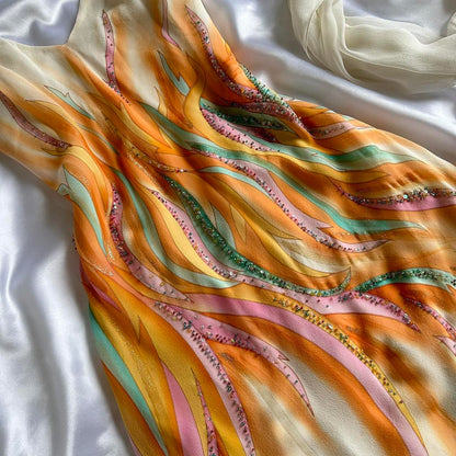 Fantasy Orange Rainbow Elegant Exquisite Beading Long Chiffon Ball Gown Evening Dress Party Dress Prom Dress gh3746