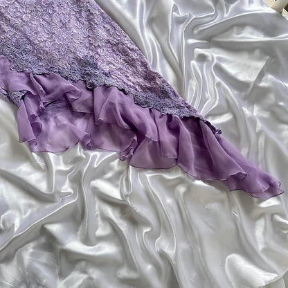 Purple Delicate Lace Slim Fit Long Ball Gown Elegant Party Dress Evening Gown gh3282
