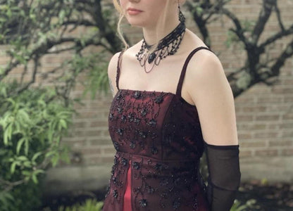 Burgundy Sparkling Vintage Elegant Stunning Exquisite Beaded Long Tulle Satin Ball Gown Evening Gown Party Dress Prom Gown gh3898