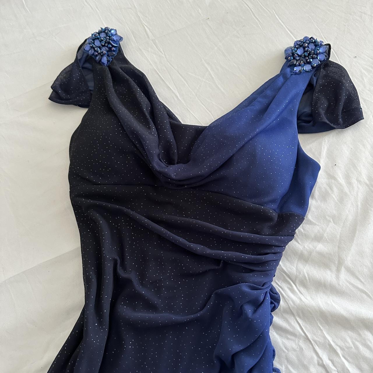 Dark Blue Ombre Stunning Sparkling Retro Fashion Stunning Elegant Delicate Rhinestone Long Chiffon Ball Gown Evening Gown Birthday Party Dress Prom Gown Graduation Gown gh3884