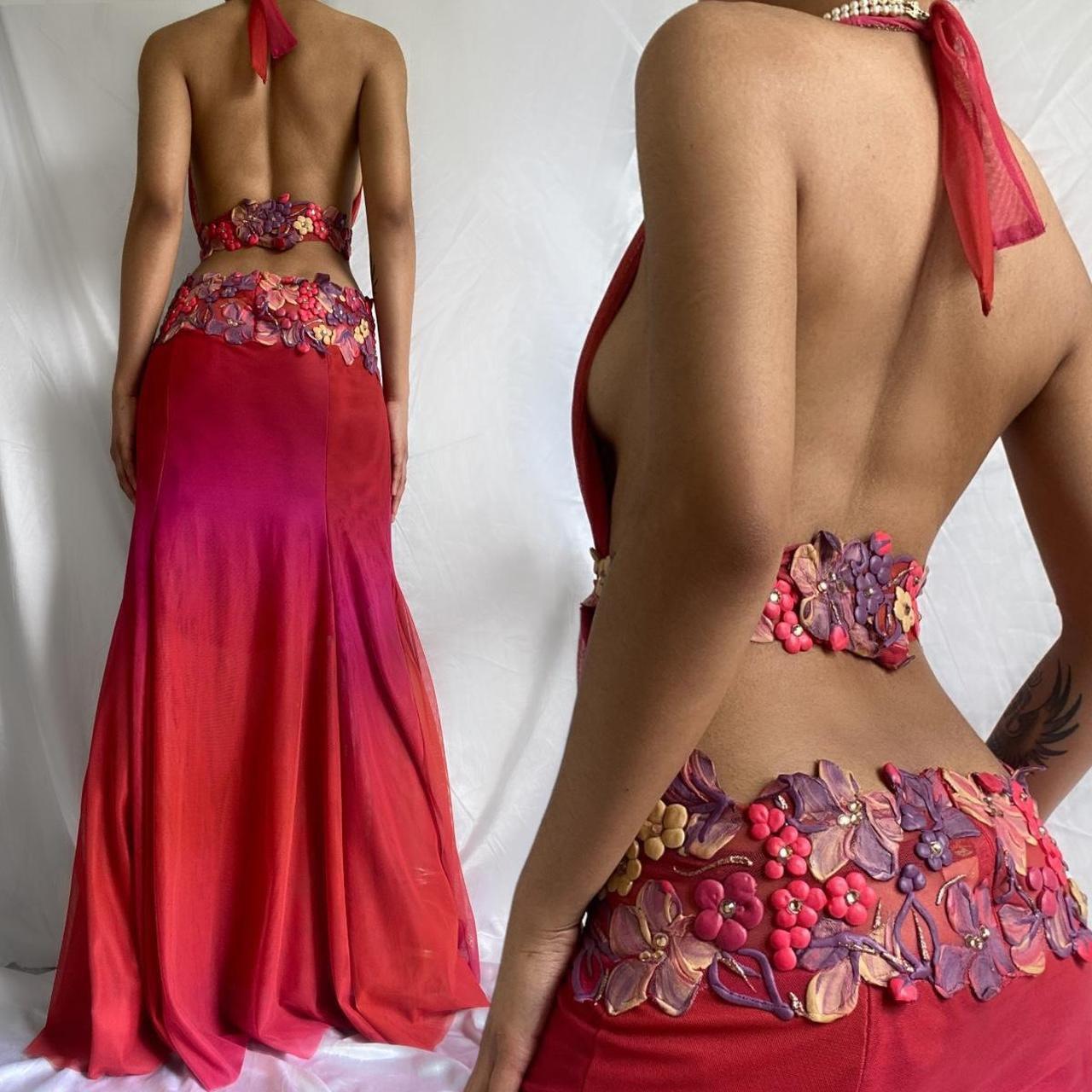 Red Elegant Floral V Neck Long Chiffon Ball Gown Evening Gown Party Dress gh4444