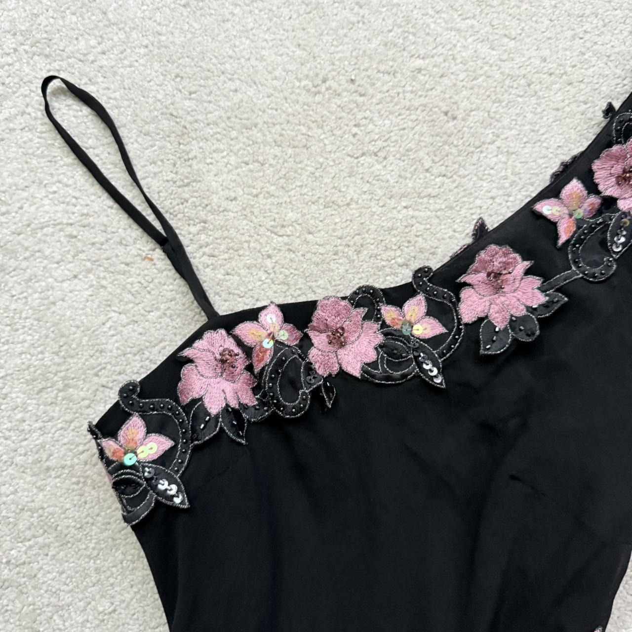 Black Gorgeous Elegant Delicate Pink Embroidered Appliqué Beaded One Shoulder Long Chiffon Ruffled Sequin Ball Gown Birthday Party Dress Evening Gown Prom Gown Holiday Date Night Gown gh4108