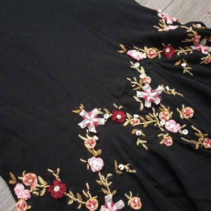 Black stylish elegant pink delicate floral beading embroidery spaghetti strap long chiffon ruffles prom dress evening dress party dress gh3569