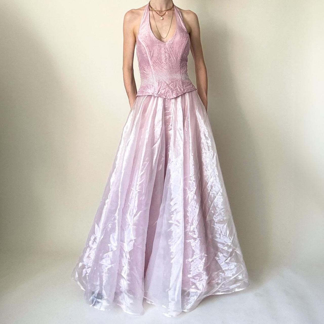 Pink Glitter Bustier Beaded Long Tulle Satin Ball Gown Evening Dress gh4592