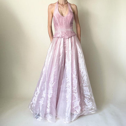 Pink Glitter Bustier Beaded Long Tulle Satin Ball Gown Evening Dress gh4592
