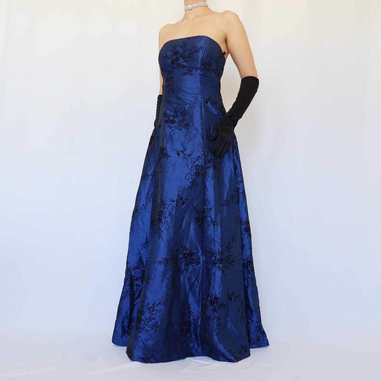 Navy Blue Vintage Floral Long Ball Gown Velvet Prom Trumpet Gown Evening Dress Party Dress gh4350