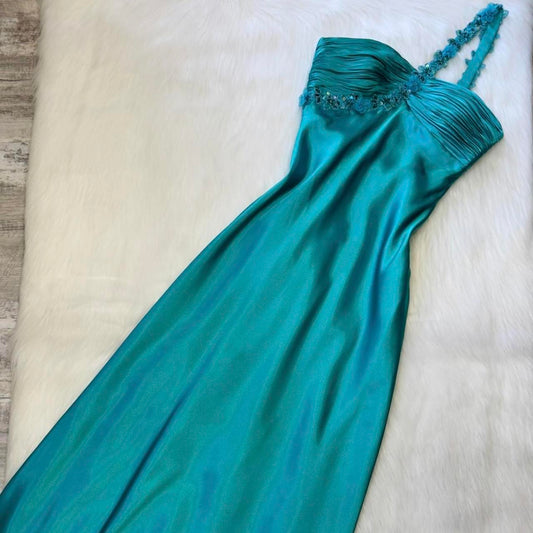 Beautiful Rehydrated Blue Exquisite One Shoulder Sequined Flower Strap Beaded Long satin Ball Gown Evening Gown Prom Gown Birthday Party Dress gh3807