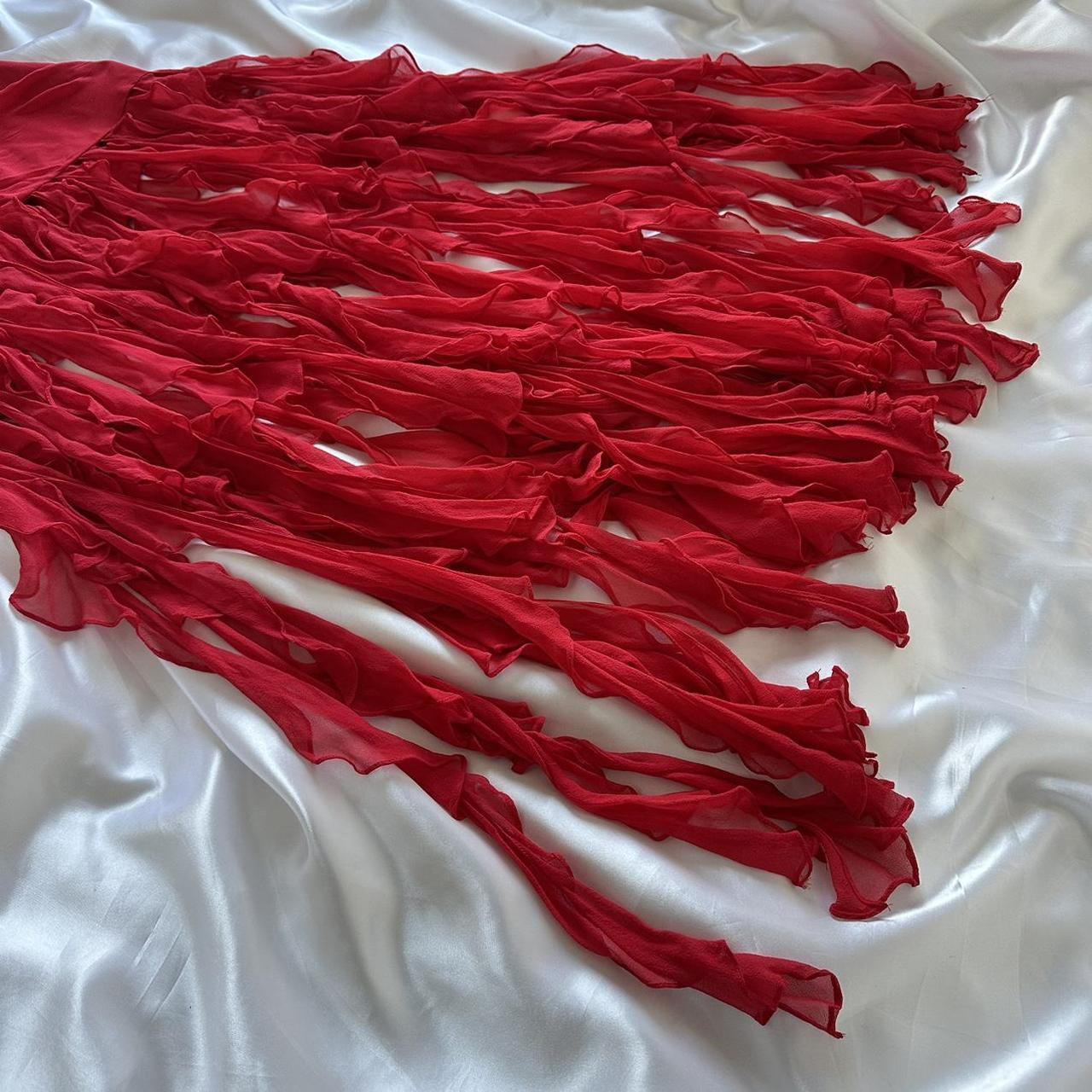Red beautiful fashion unique elegant floral sling long chiffon tassel ruffle prom dress evening dress party dress gh3561