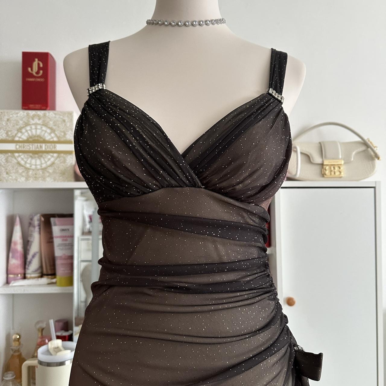 Brown and cream fashionable gradient beautiful unique glitter maxi dress vintage elegant long chiffon tulle ball gown evening dress party dress prom dress gh3879