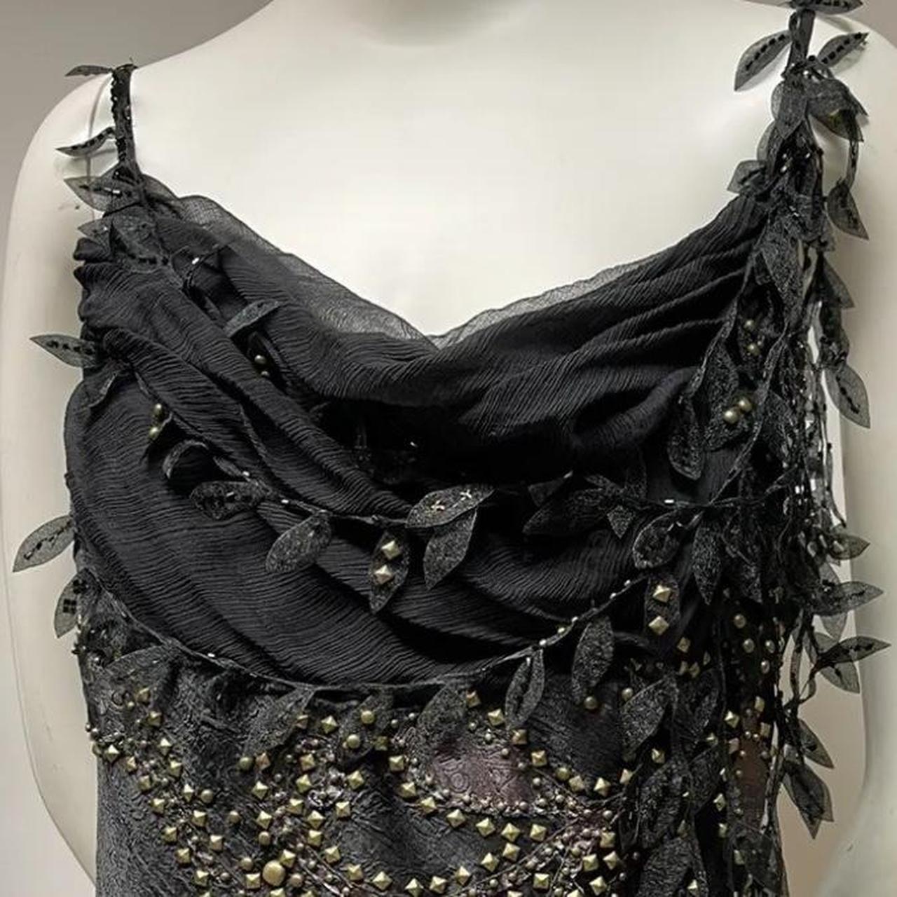 Black Vintage Glam Rock Unique Fashion Beautiful Elegant Exquisite Gold Stud Beads Long Satin Ball Gown Evening Gown Birthday Party Dress Prom Dark Fairy/Black Swan gh3914