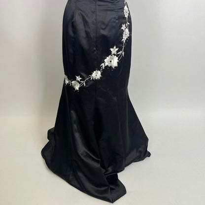 Black and white beautiful elegant fashion exquisite floral spaghetti straps long satin prom dress floor-length ball gown evening dress party dress gh3541