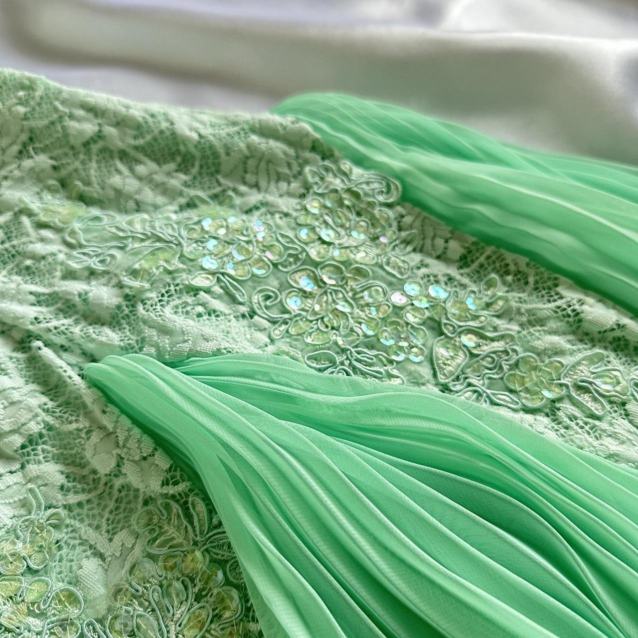Mint Green Shiny Charming Stunning Unique Fashion Beautiful Elegant Delicate Lace Long Lace Sequin Fairy Ball Gown Evening Gown Birthday Party Gown Prom Gown gh3918