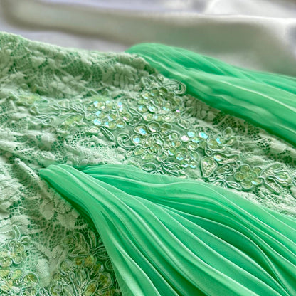 Mint Green Shiny Charming Stunning Unique Fashion Beautiful Elegant Delicate Lace Long Lace Sequin Fairy Ball Gown Evening Gown Birthday Party Gown Prom Gown gh3918