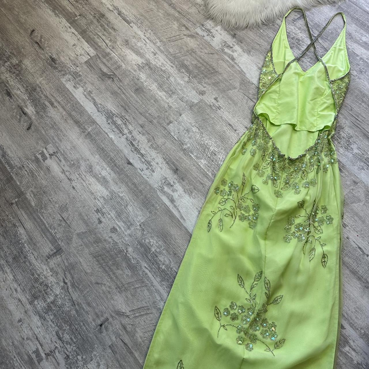 Light Green Vintage Stunning Exquisite Silver Floral Beaded Women's Long Chiffon Evening Dress Party Dress Prom Dress gh4285