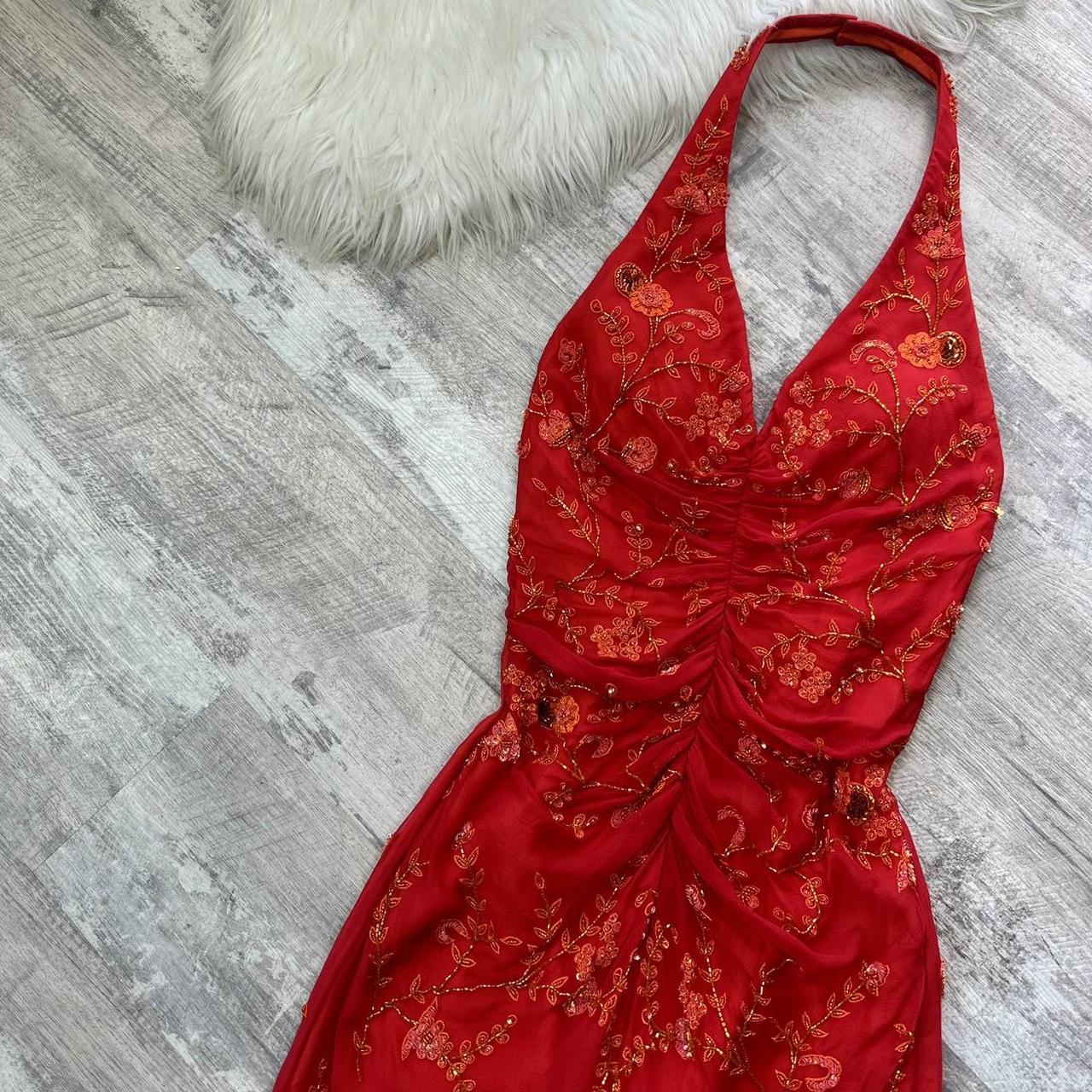 Red gorgeous exquisite beaded long chiffon sling real beautiful flowers wedding guest dress dating dress graduation dress gh4518