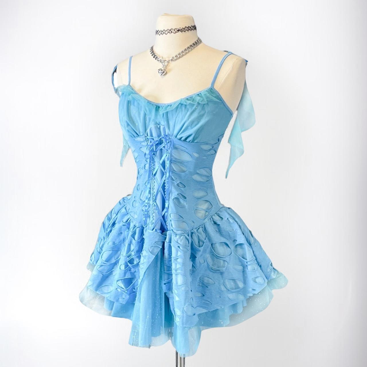 Vintage Y2K blue fairy short chiffon formal homecoming dress birthday dress eighth grade gh4659