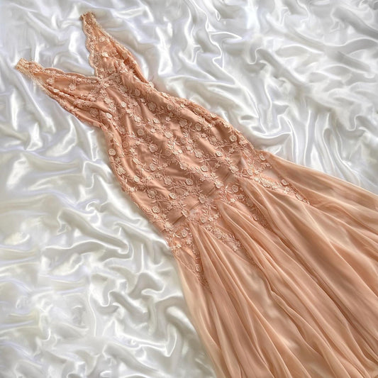 Blush pink light pink gorgeous exquisite vintage fashion floral long elegant chiffon ball gown evening dress birthday party dress prom dress Bridesmaids Dresses gh3645